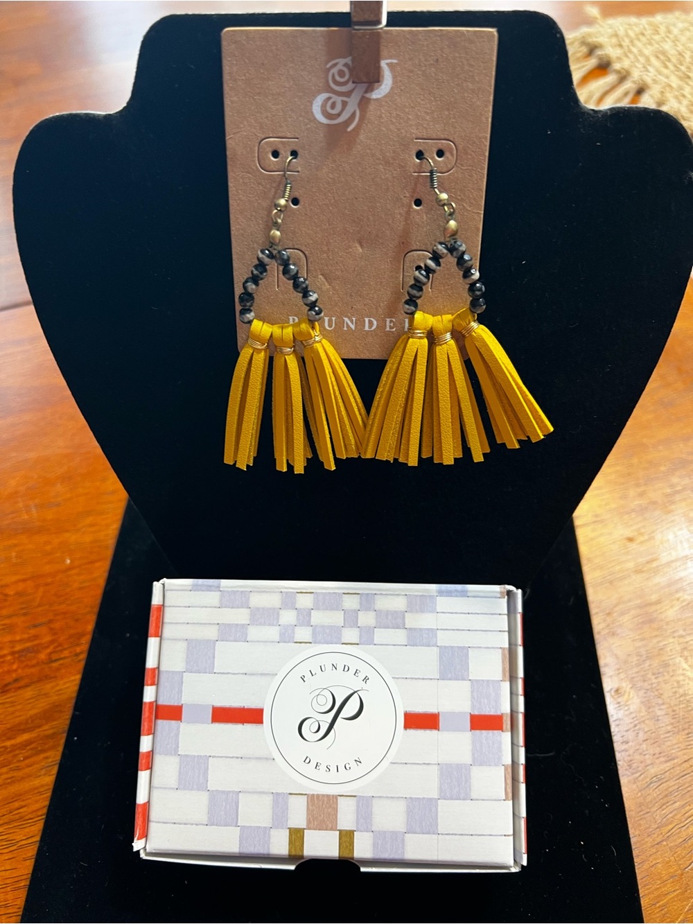 Plunder Mustard Tassel Hoop Earrings with Beaded Accent